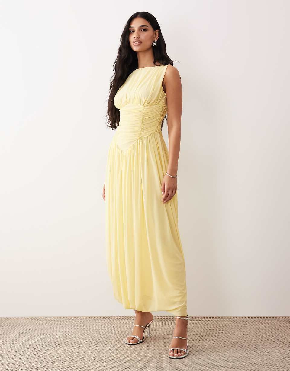 Robe tulle b col bateau w ourlet boule asymétrique - Citron