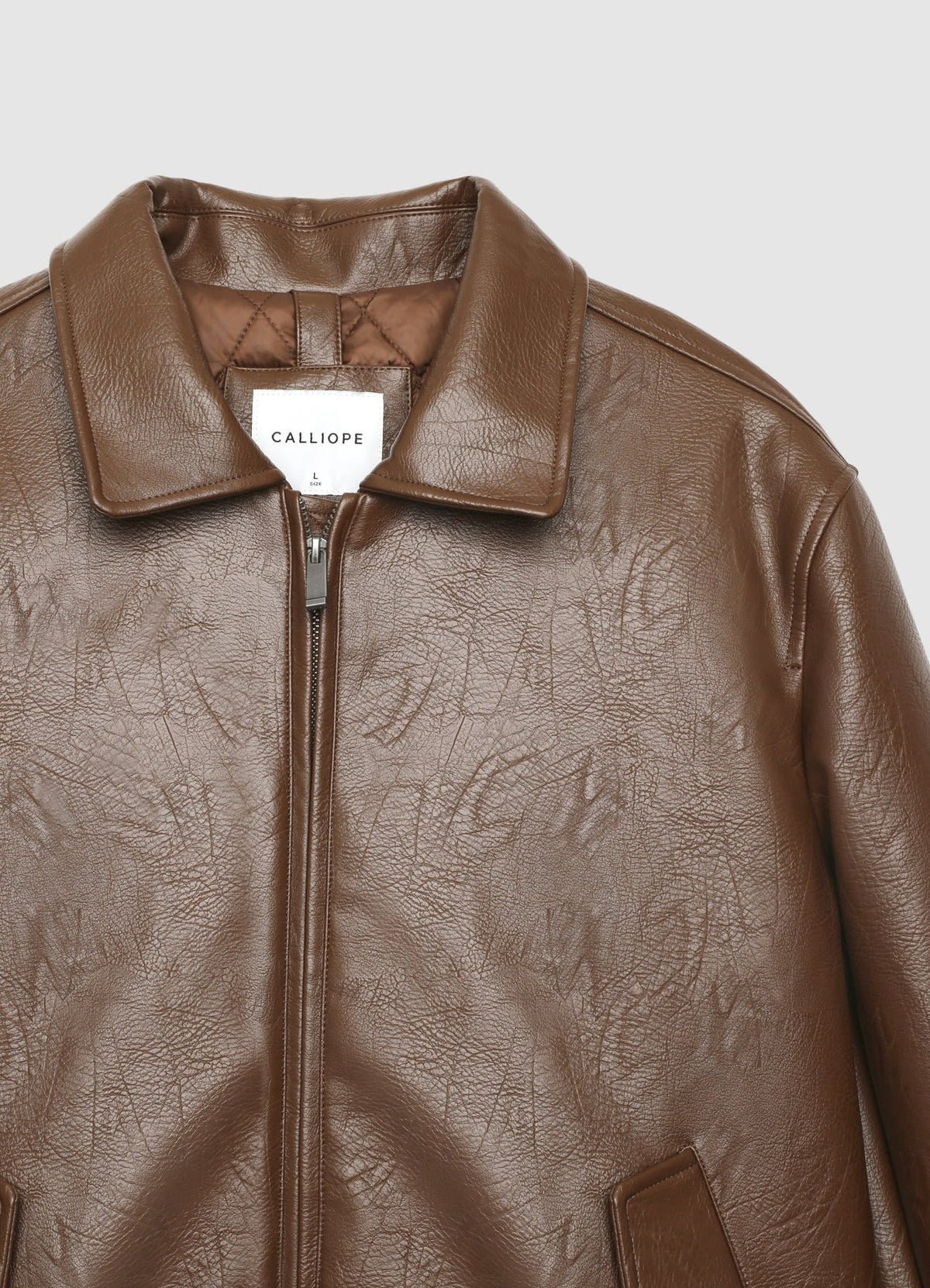 Faux-leather zip puffer jacket