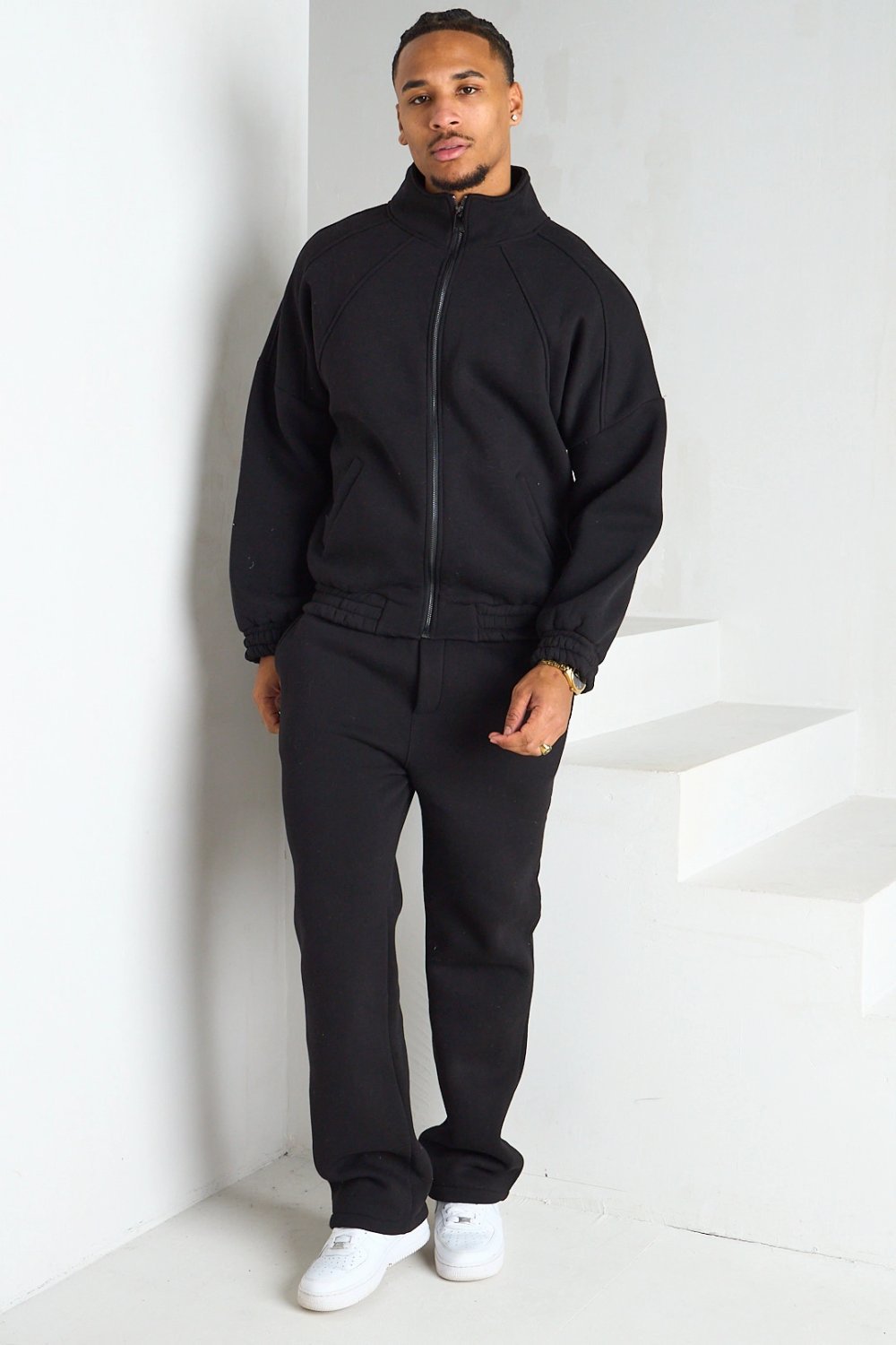 Black stand-collar jacket tracksuit