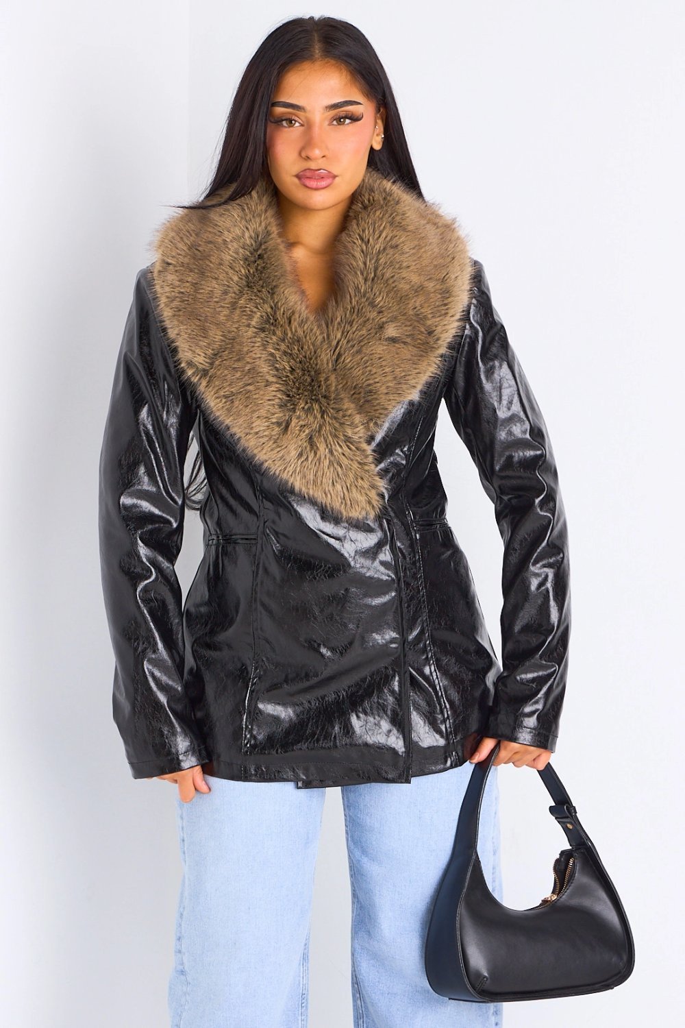 Veste simili cuir col fourrure k7la