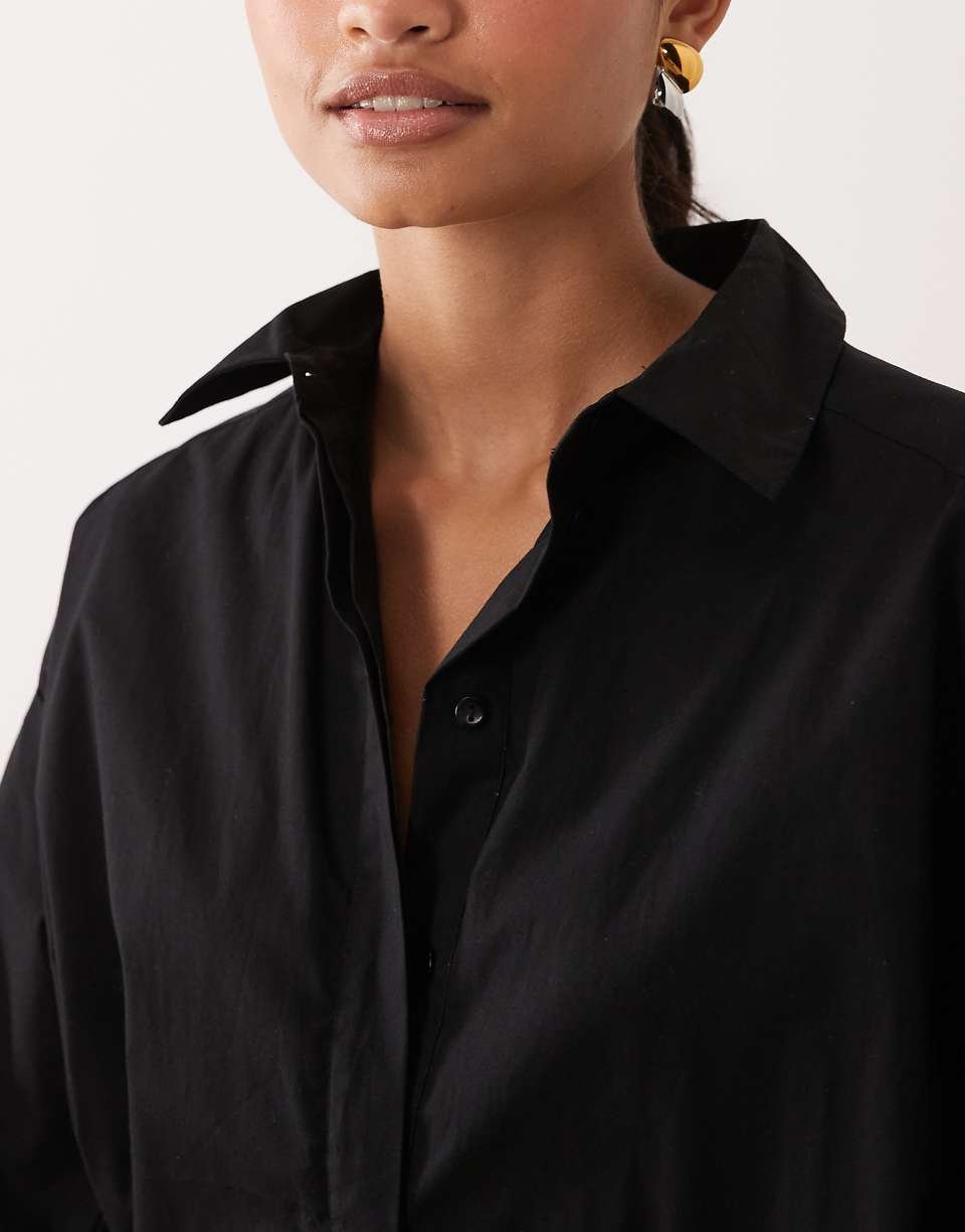 Mini shirt dress with bubble hem - Black