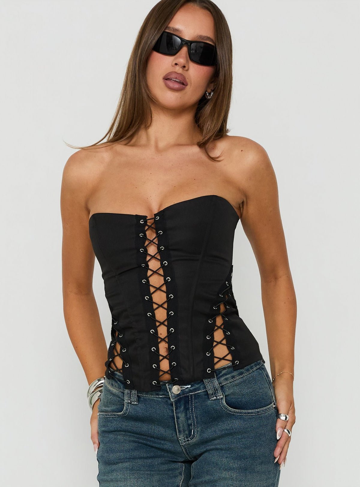 Strapless lace-up corset top
