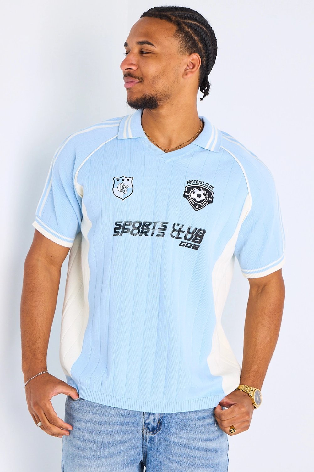 Polo ample bicolore à inscription bleu clair