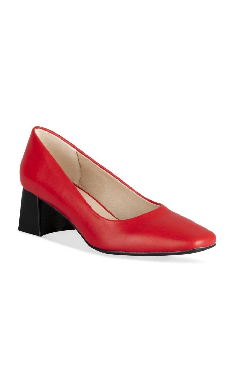 Red block-heel square-toe pumps