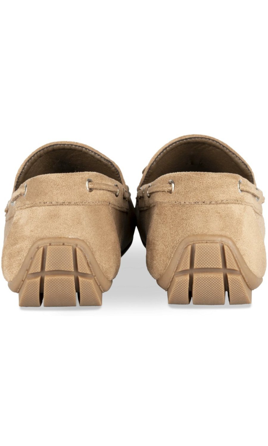 Camel suede-effect bow loafers