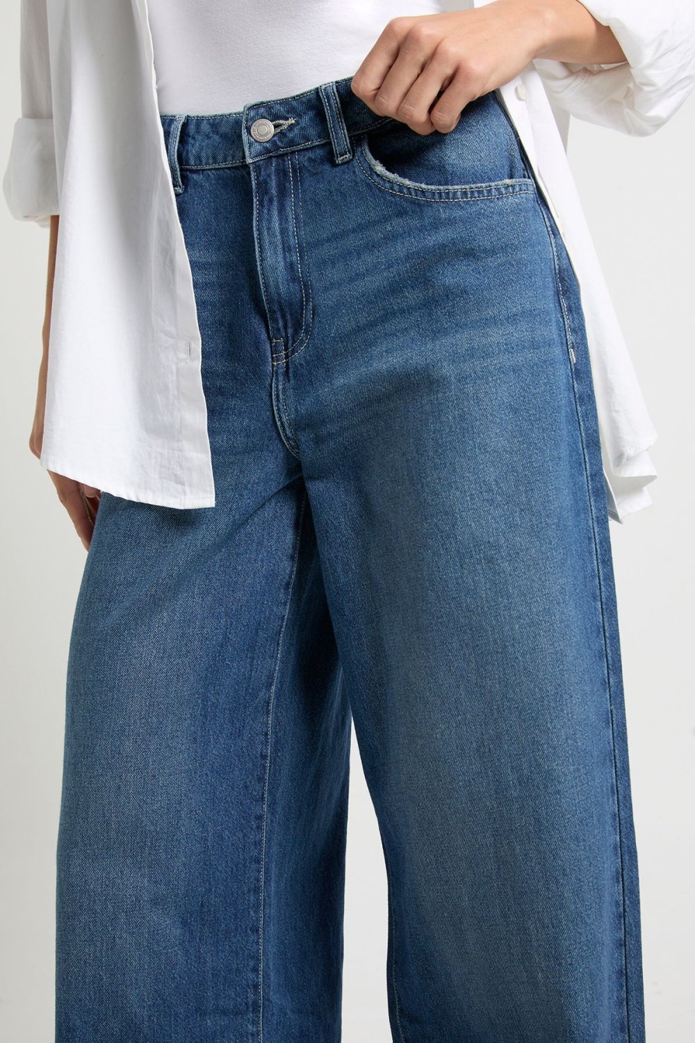 Jean boyfriend taille mi-haute bleu vintage - Tall