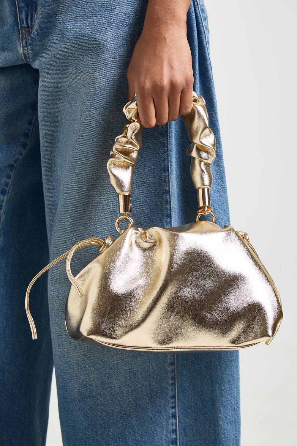 Ruched metallic grab bag