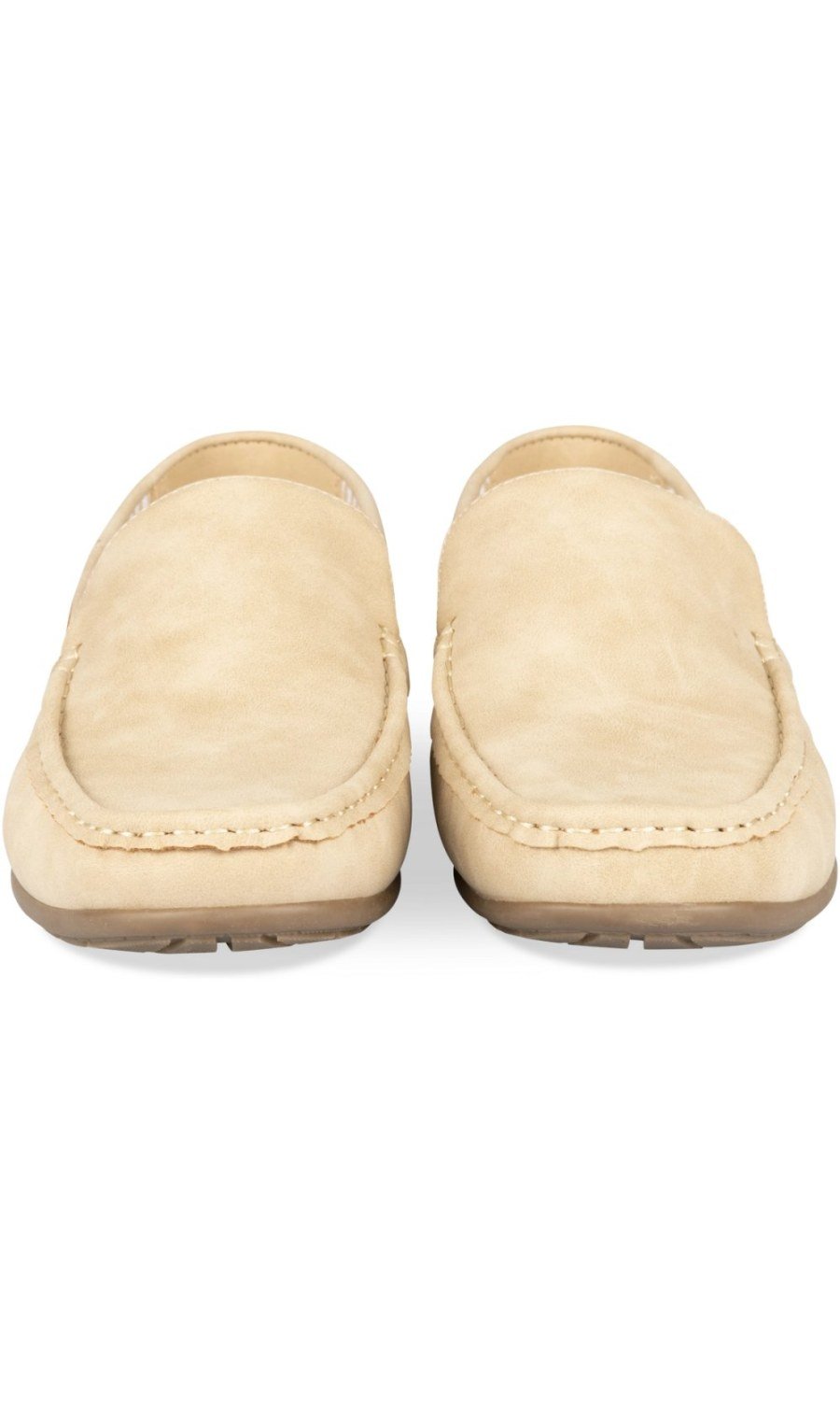 Beige driving loafers, striped lining