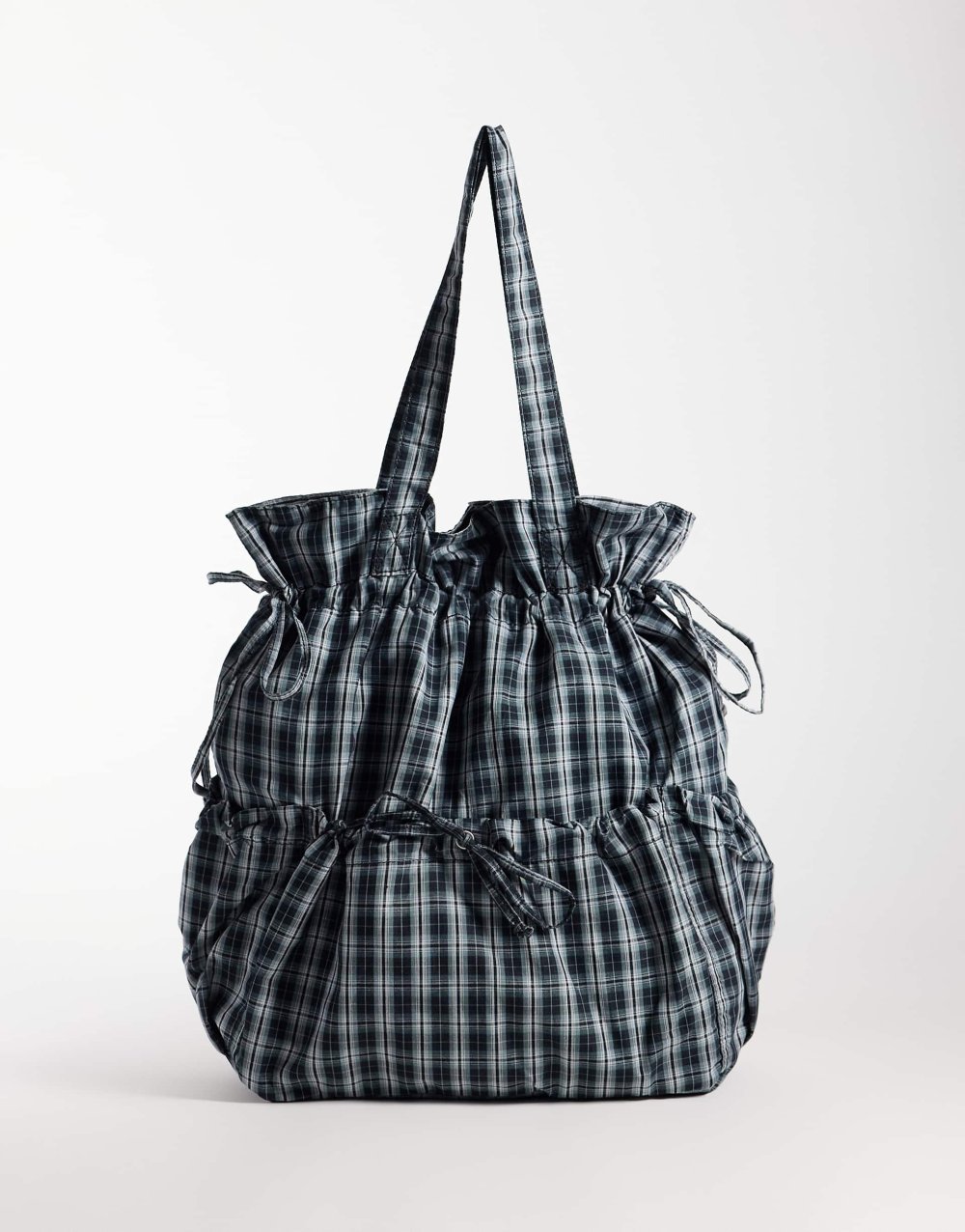 Sac cabas à carreaux bleu marine