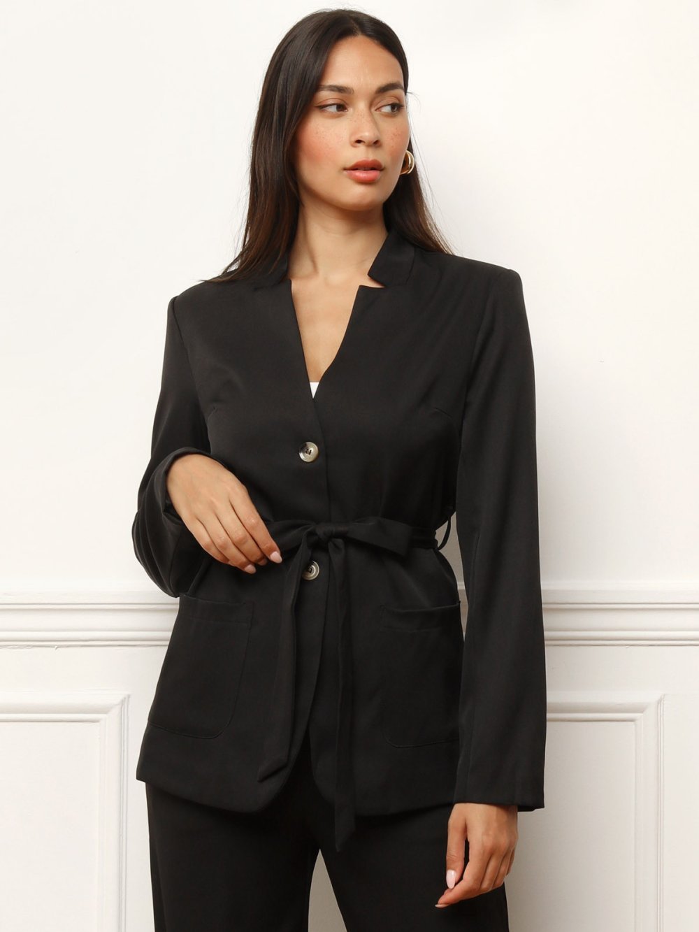 Black tailored jacket with tie belt