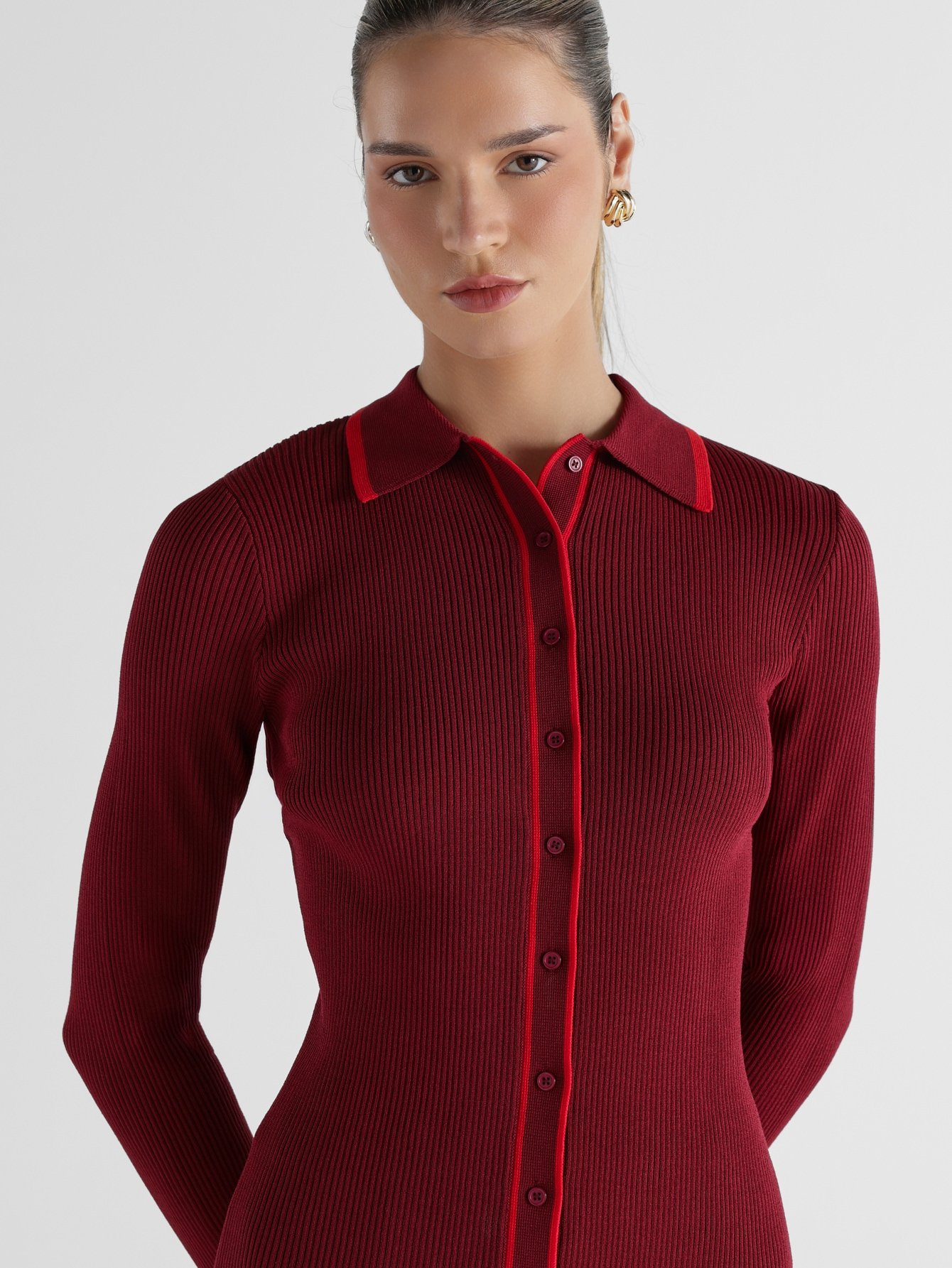 Cardigan tricot côtelé b sdaf w col polo