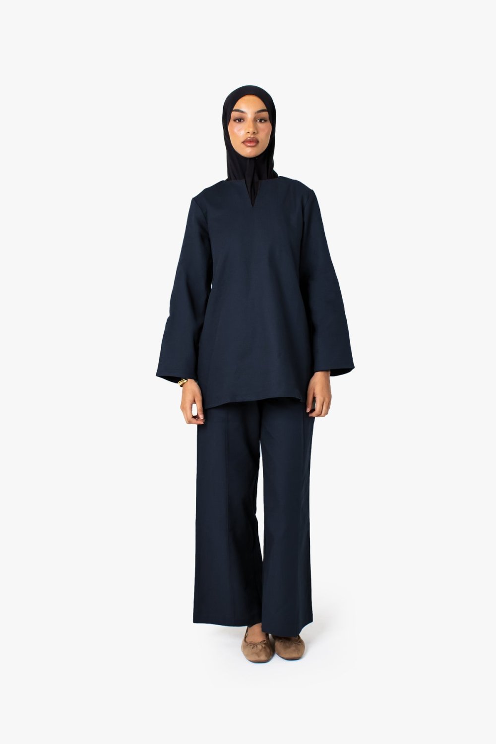 Split-neck cotton top - Navy