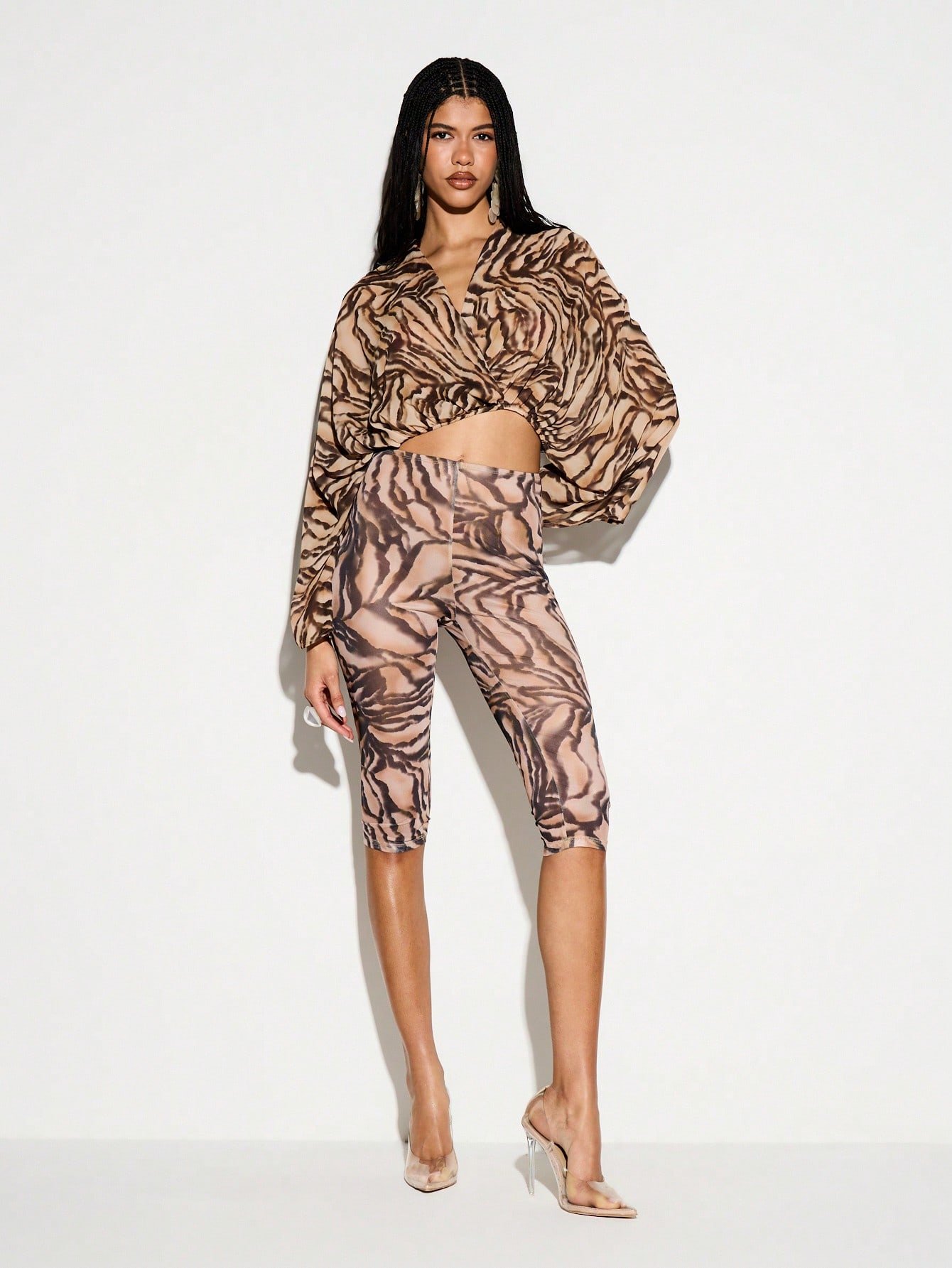 Blouse imprimé tigre à manches chauve-souris