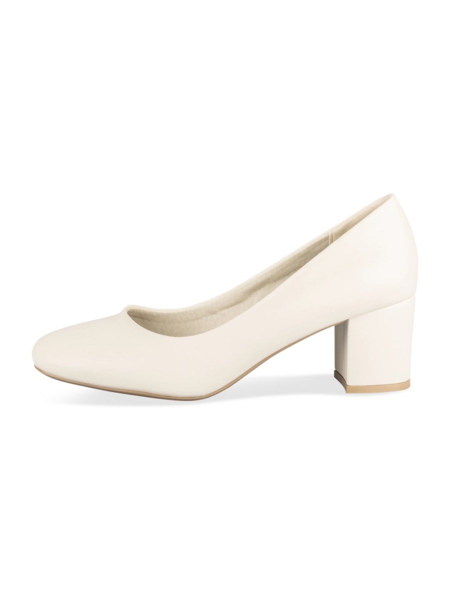 Escarpins b talon carré b bout carré beige