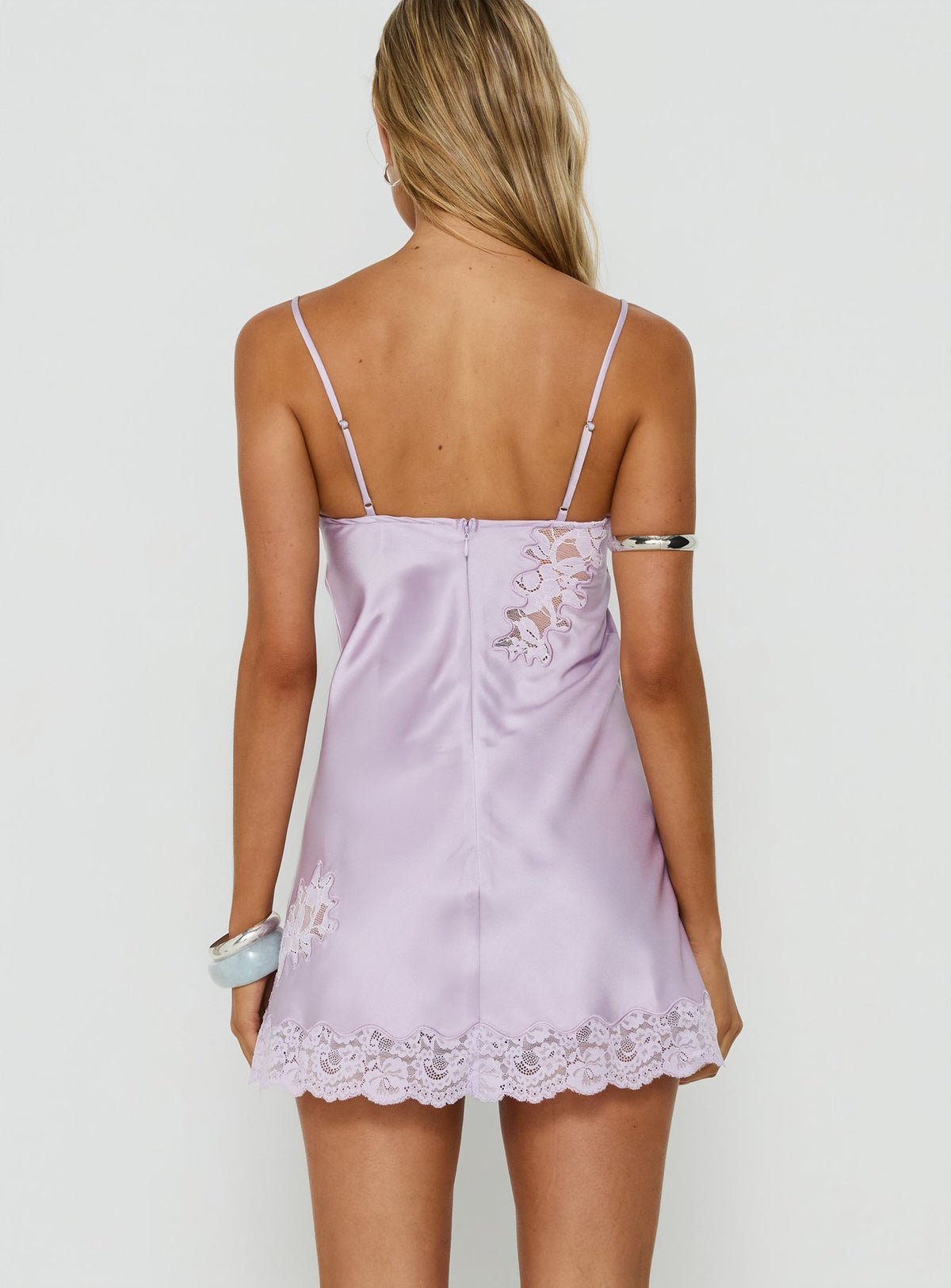 Satin and lace v-neck mini dress
