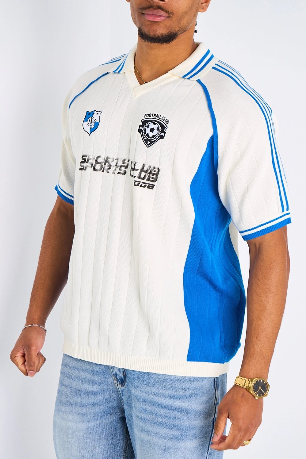 White loose two-tone lettering polo