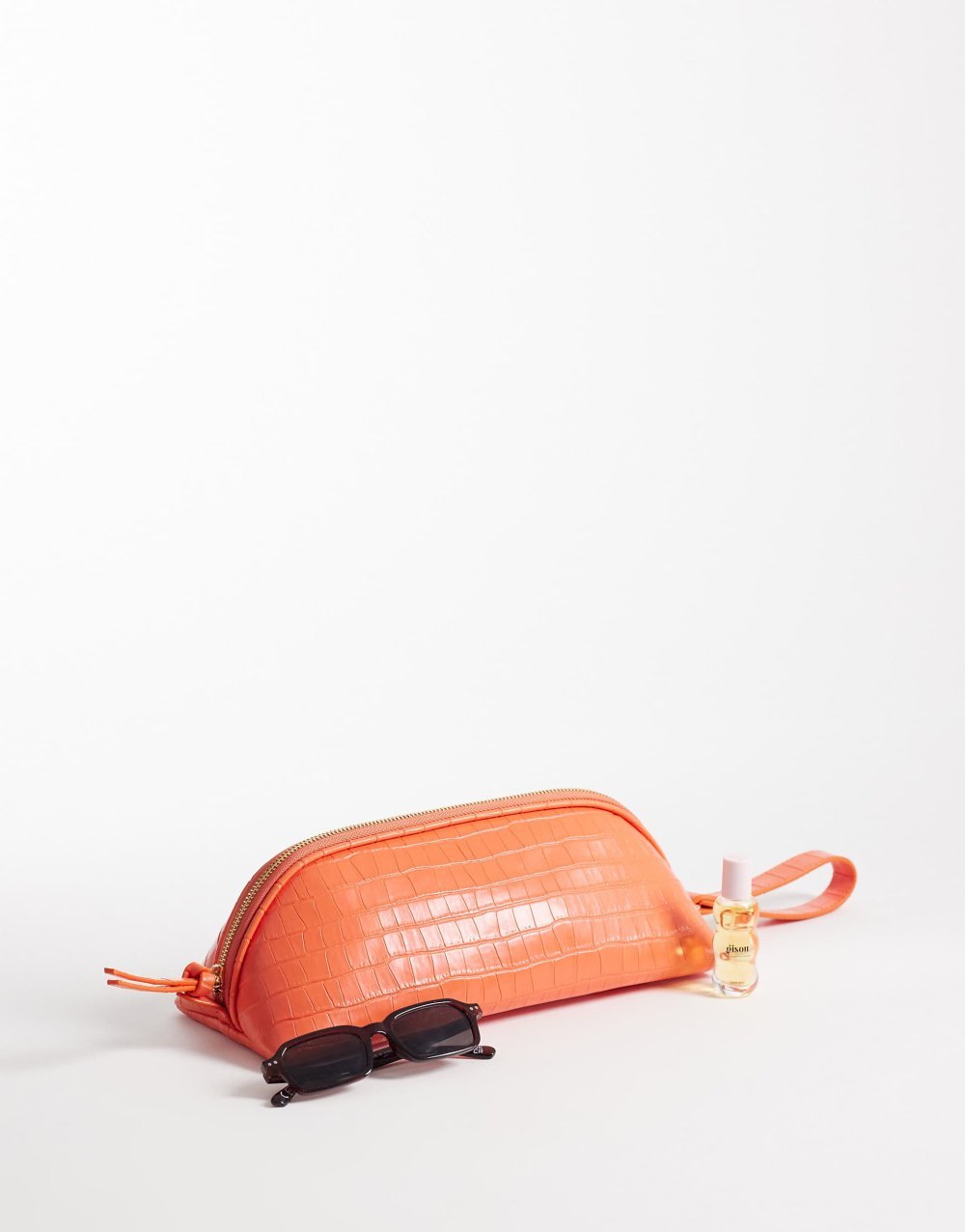 Orange croc effect clutch bag