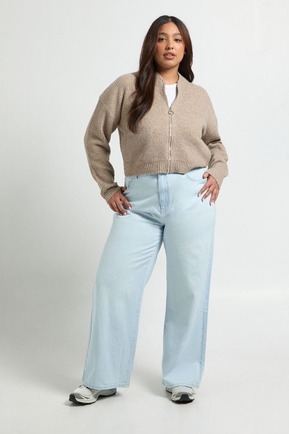 Jean droit taille haute bleu très clair - Grande taille