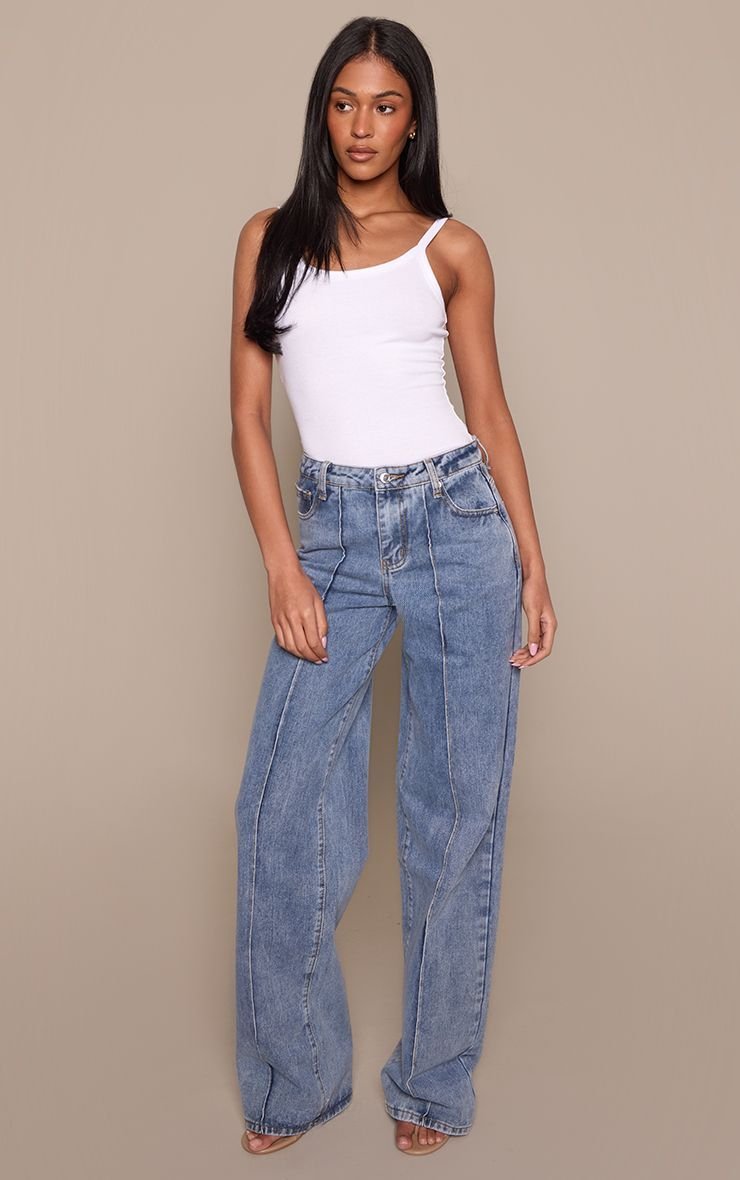 High-waisted wide leg jeans with seam details - Tall
