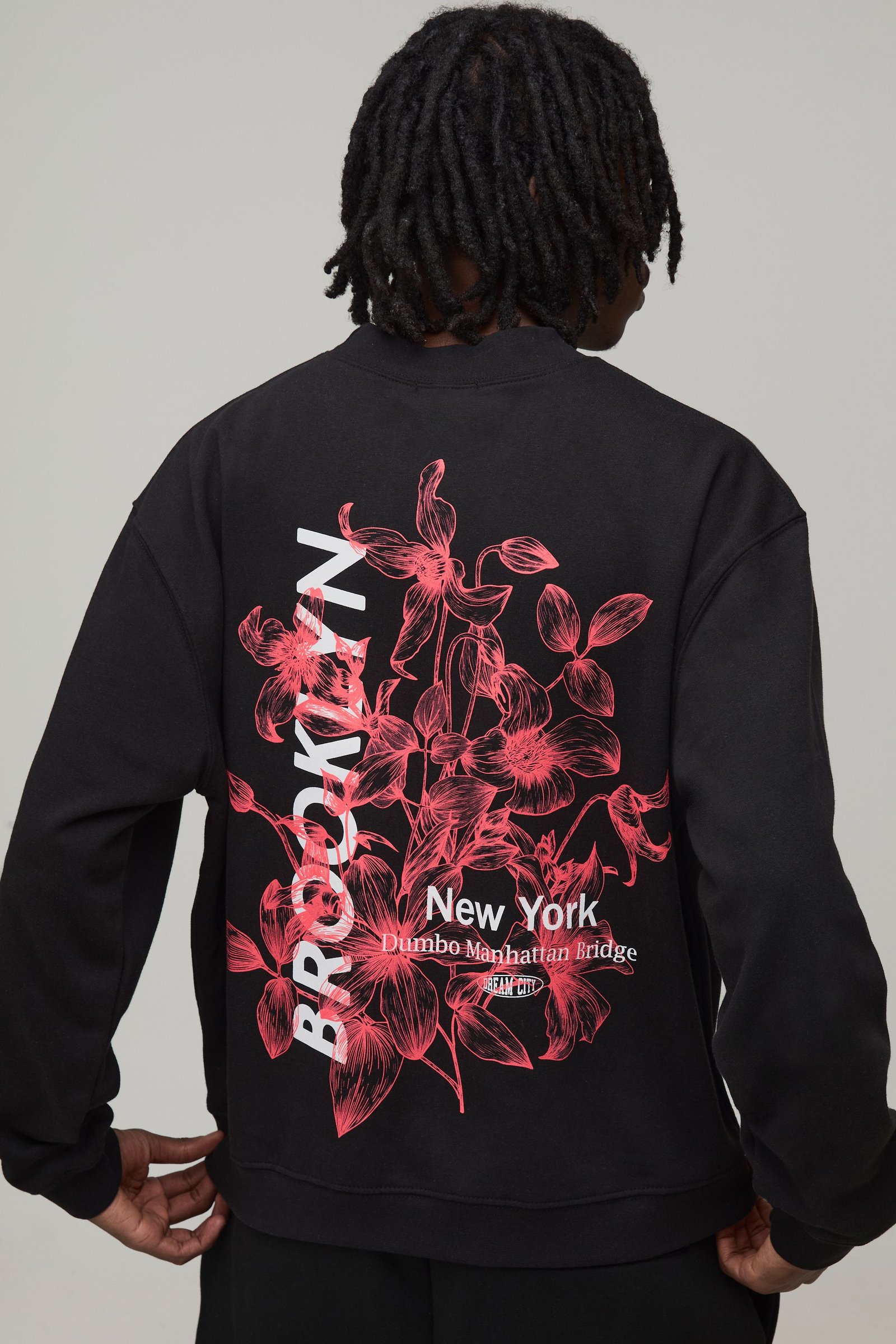 Sweat-shirt Noir Oversize Ample À Col Montant Avec Imprimé Floral Brooklyn