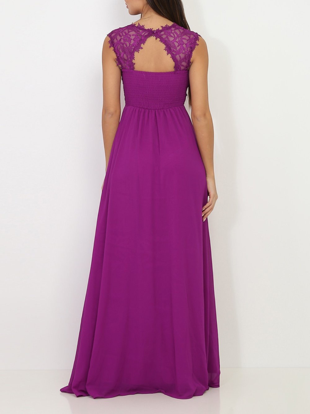 Robe longue à buste en dentelle violette