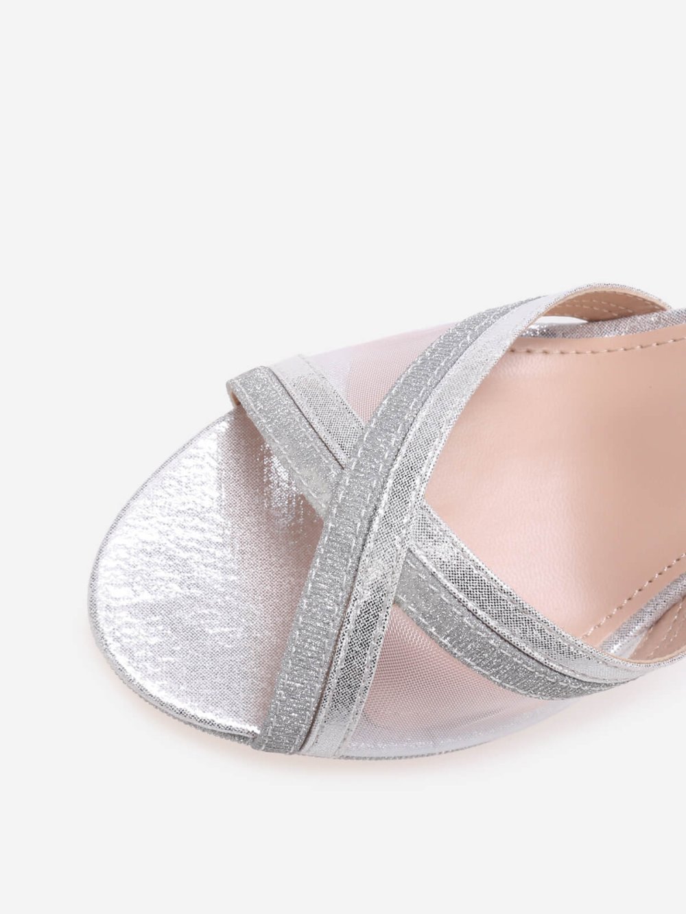Silver glitter sandals with tulle straps