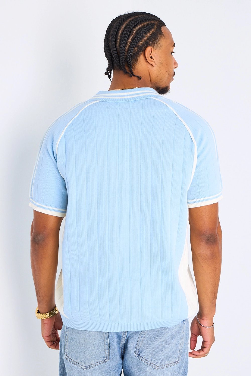 Polo ample bicolore à inscription bleu clair