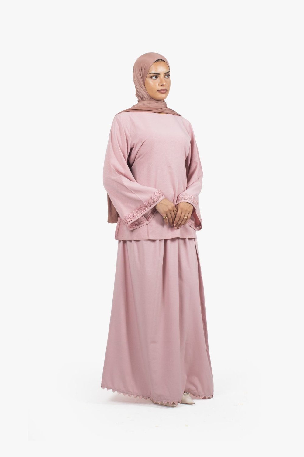 Haut twil crêpe b dentelle f lkmam - Rose poudré