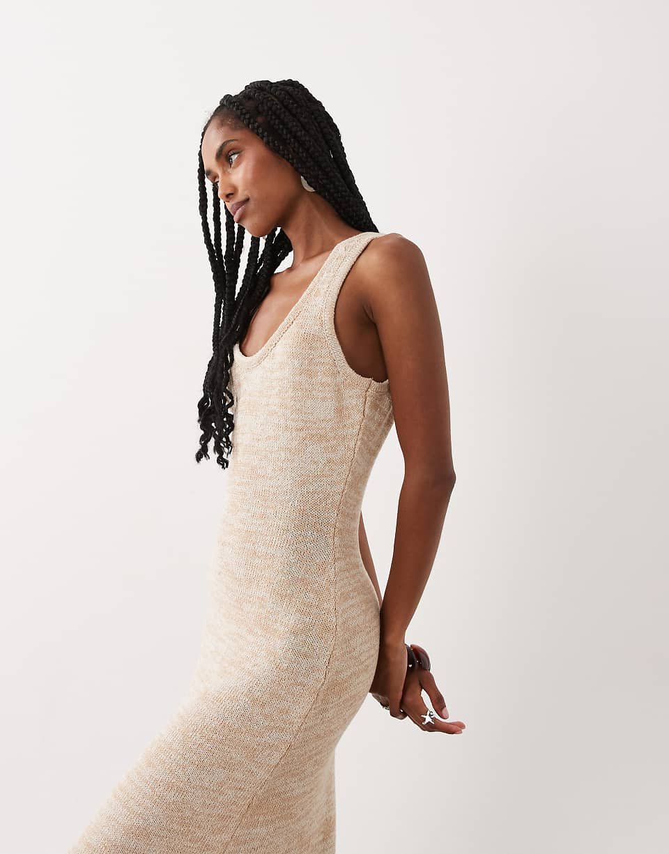 Robe twila maille torsadée b franges - beige
