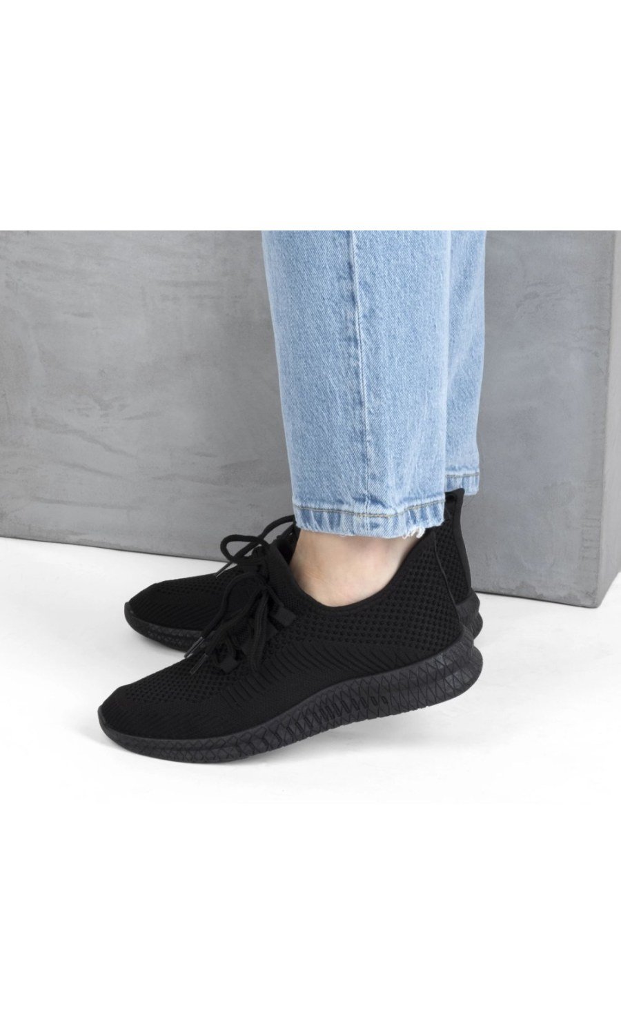 Black open-knit lace-up sneakers
