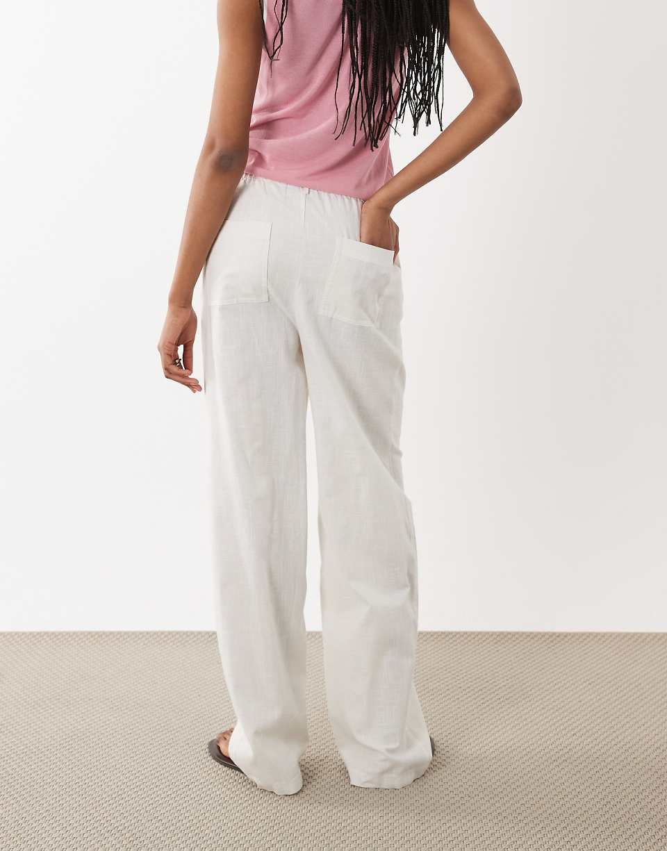 Tall - Pantalon à enfiler aspect lin - Blanc cassé