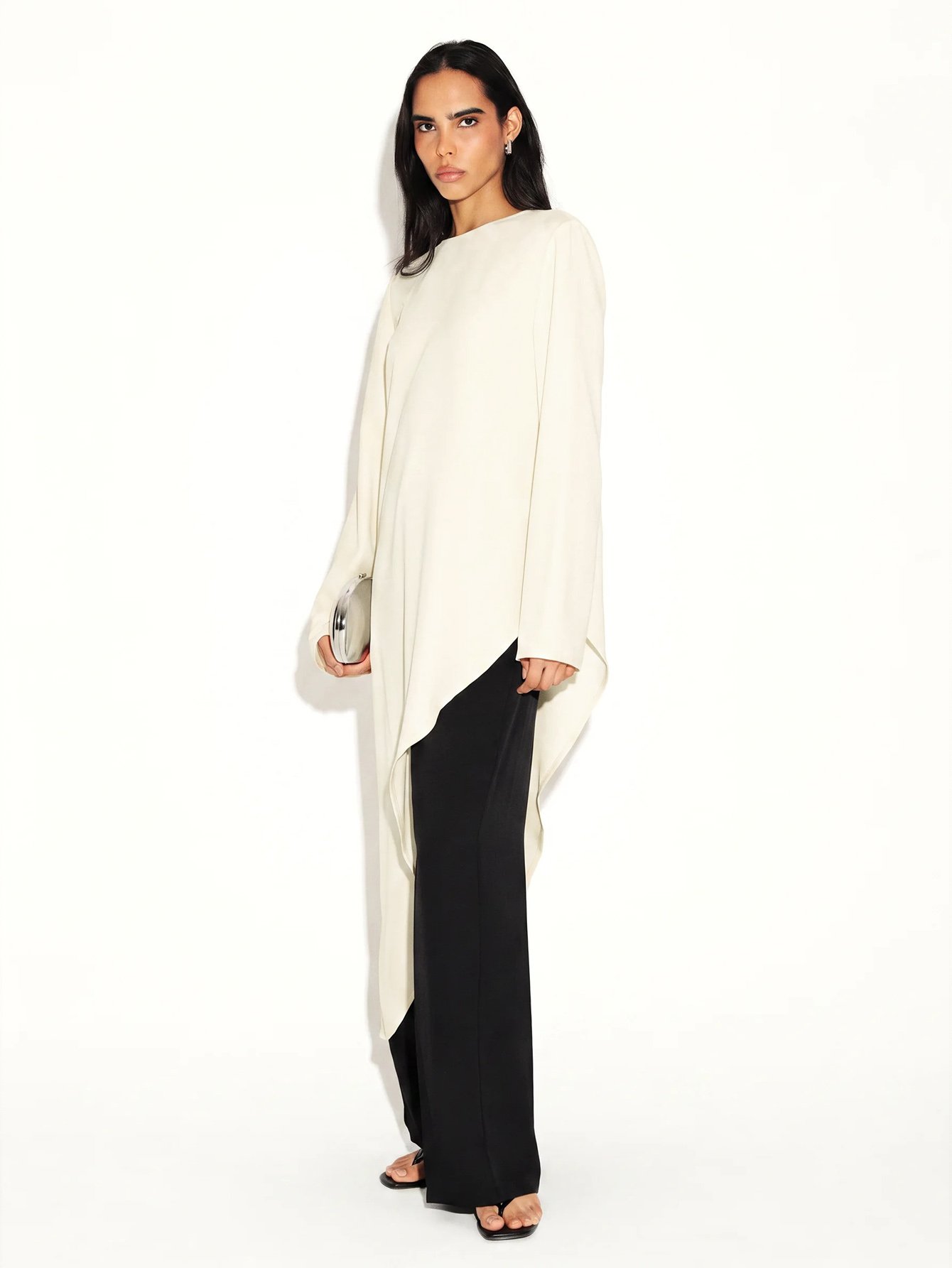 Blouse tunique asymétrique à manches longues