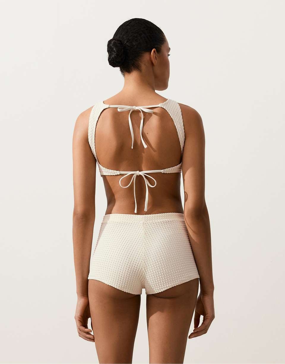 Haut de bikini au crochet à texture bulle - Écru
