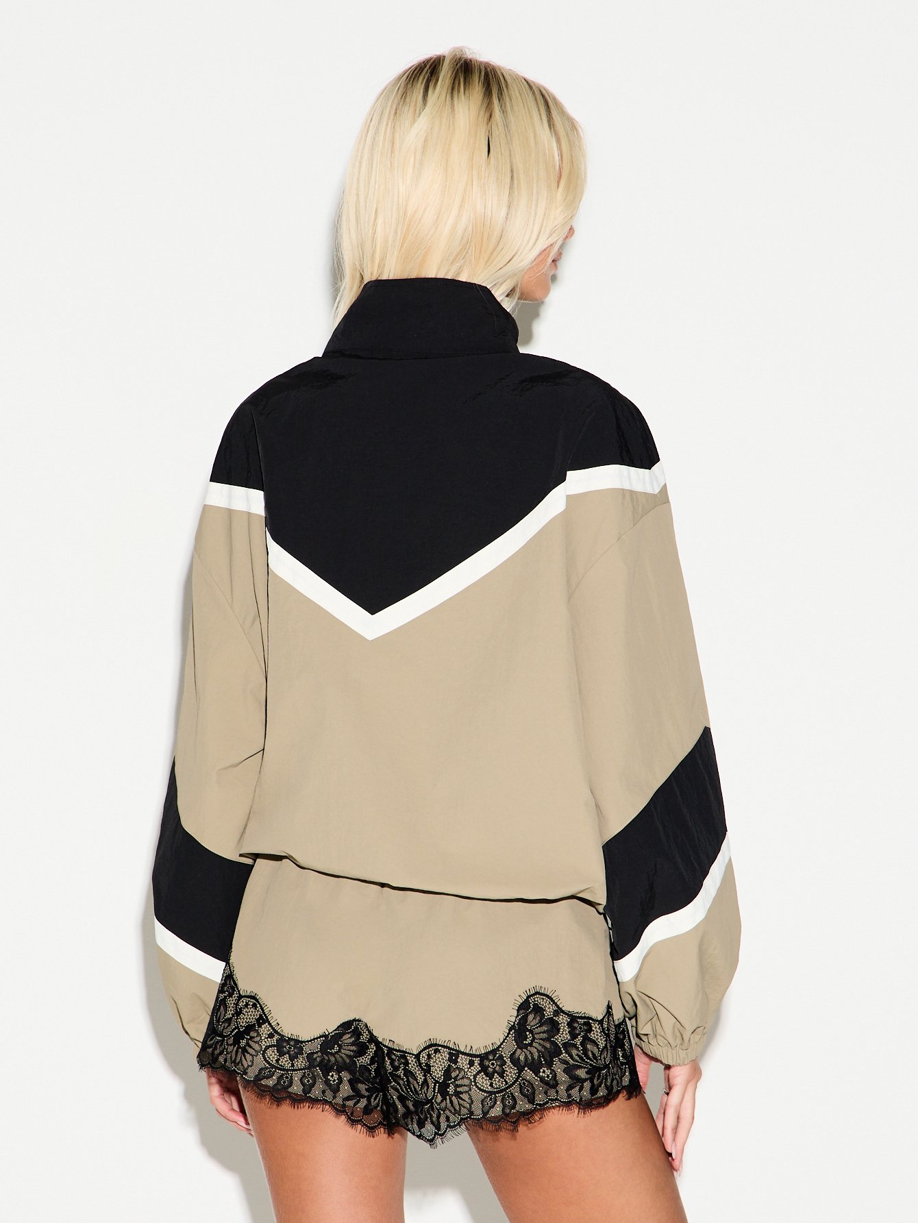 Colour block windbreaker jacket with lace trim
