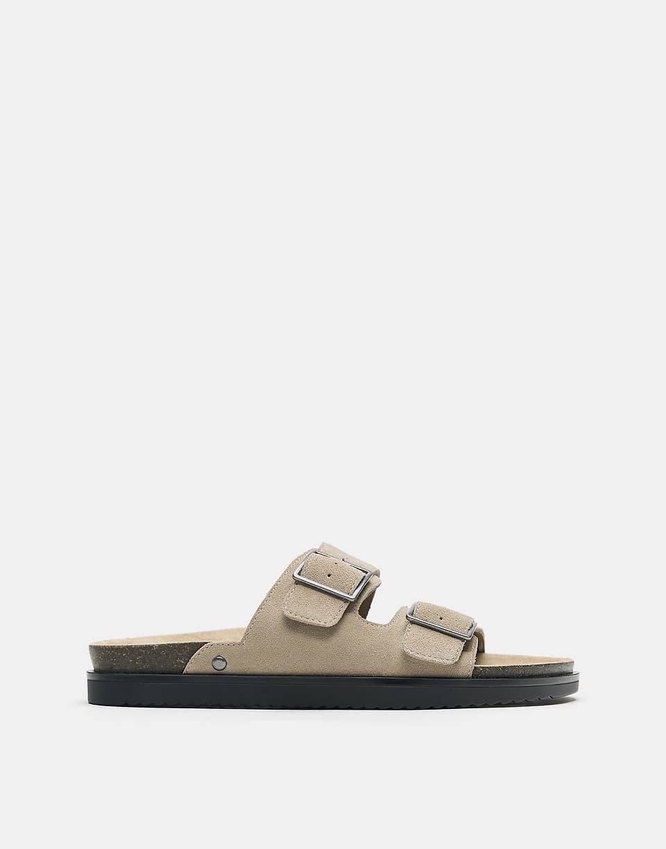 Sandales plates en cuir avec boucle - Écru