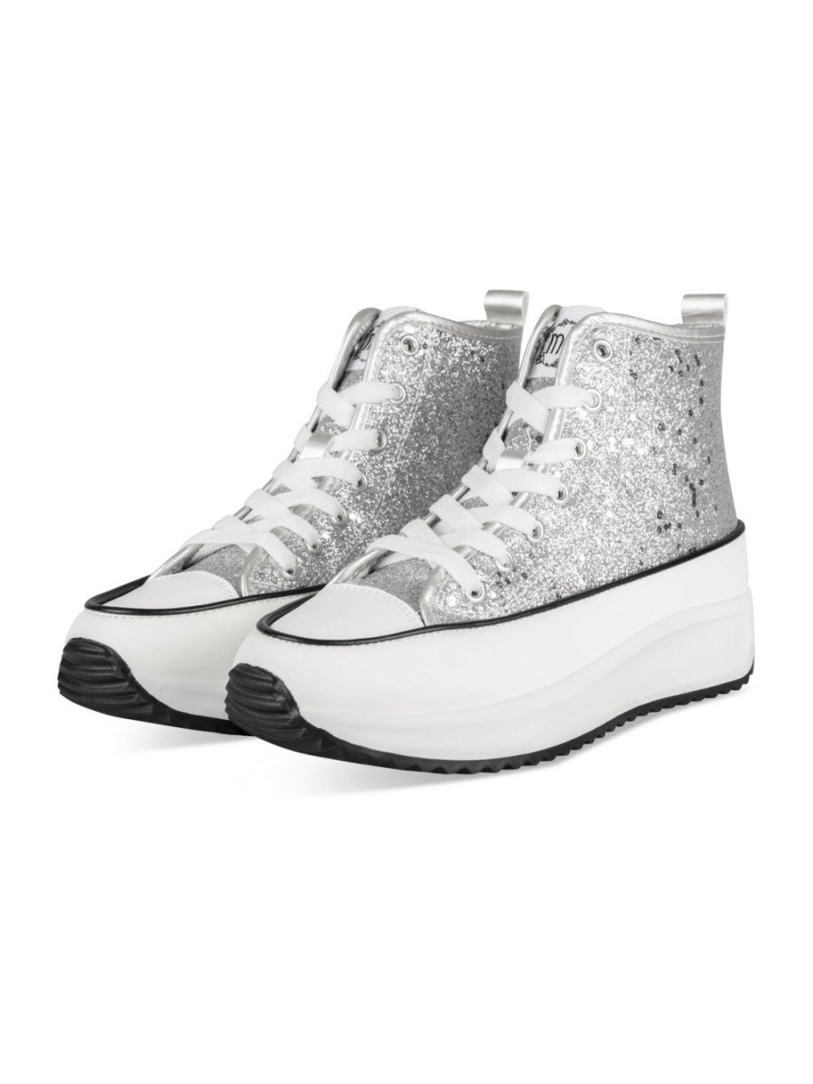 Silver glitter high-top sneakers