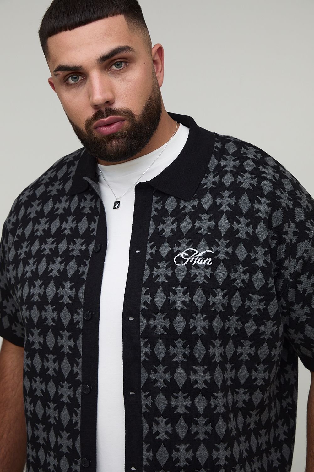 Chemise triko jacquard b patches - Grande taille