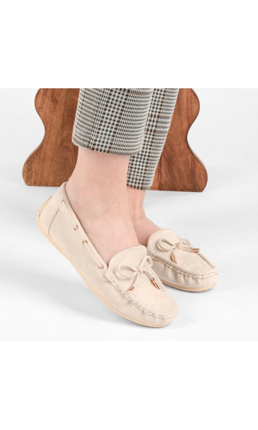 Mocassins en suédine à nœud beiges