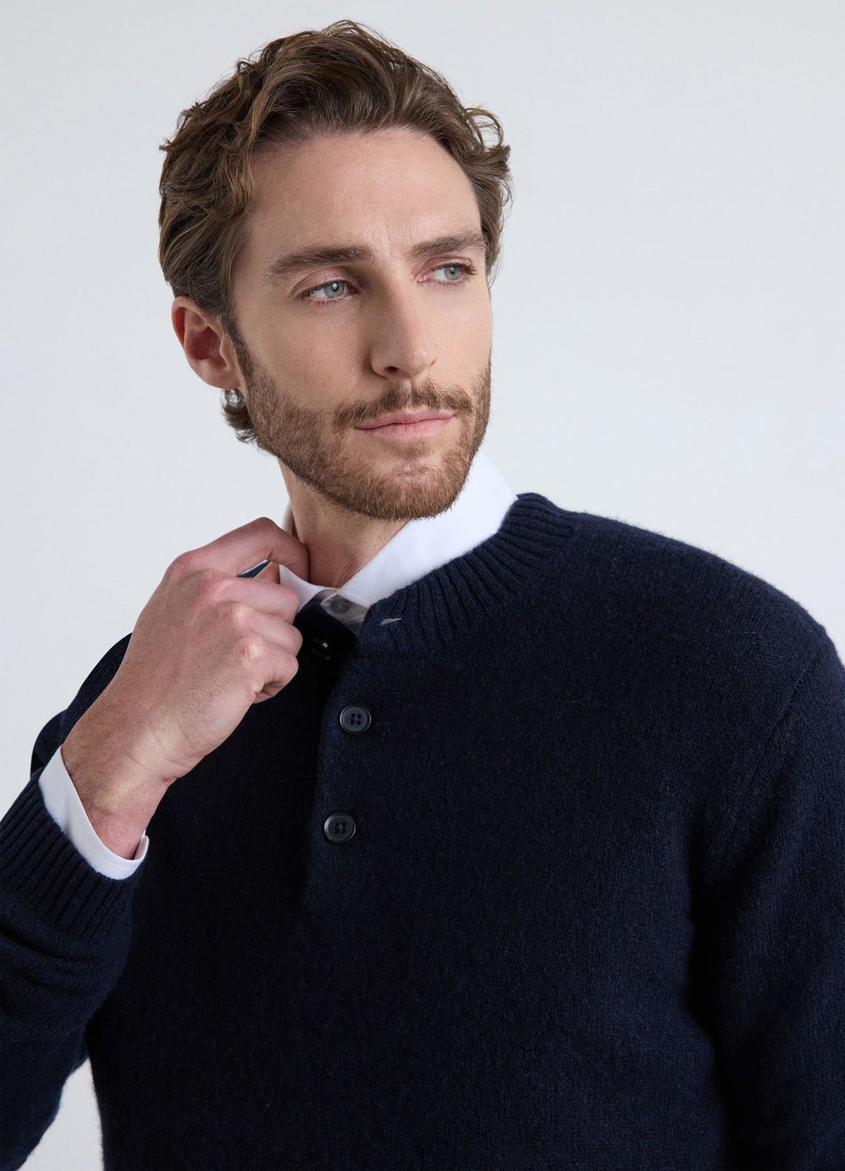 Wool henley-neck jumper
