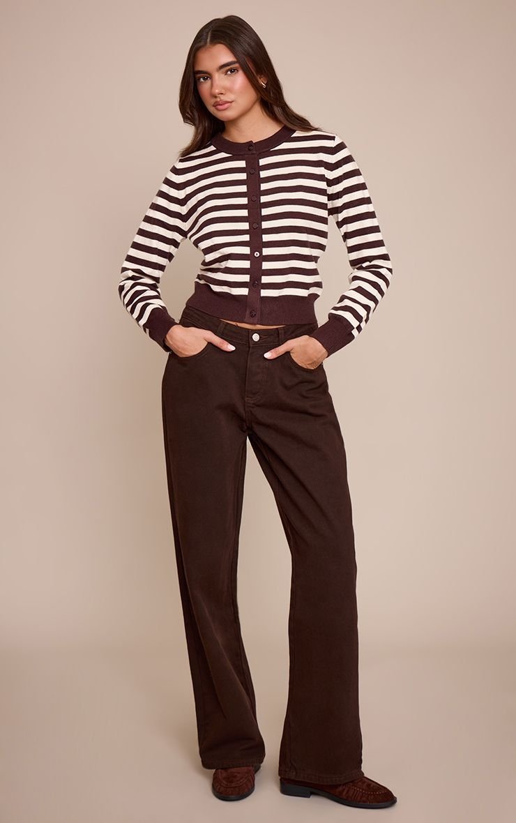 Cardigan court rayé chocolat