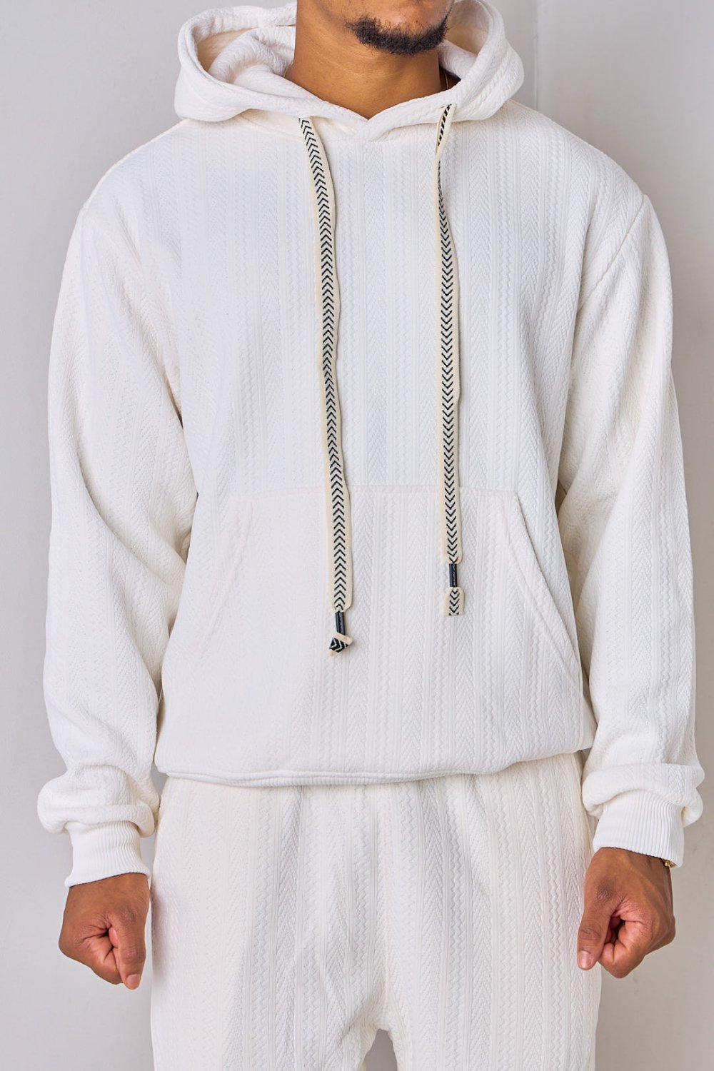 Beige herringbone velour tracksuit
