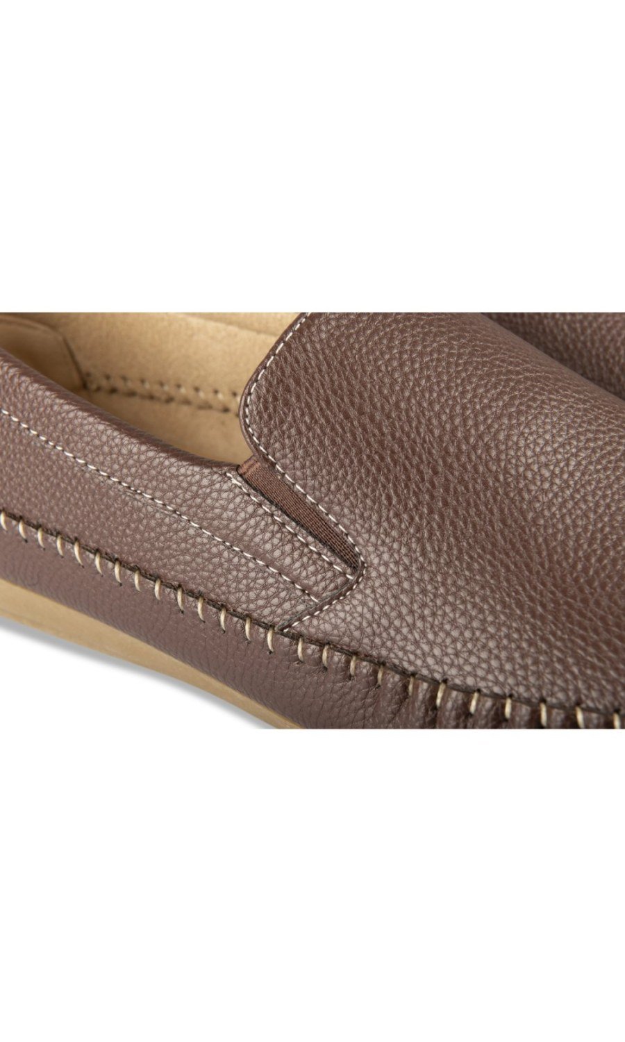 Dark brown grained loafers, elastic gussets