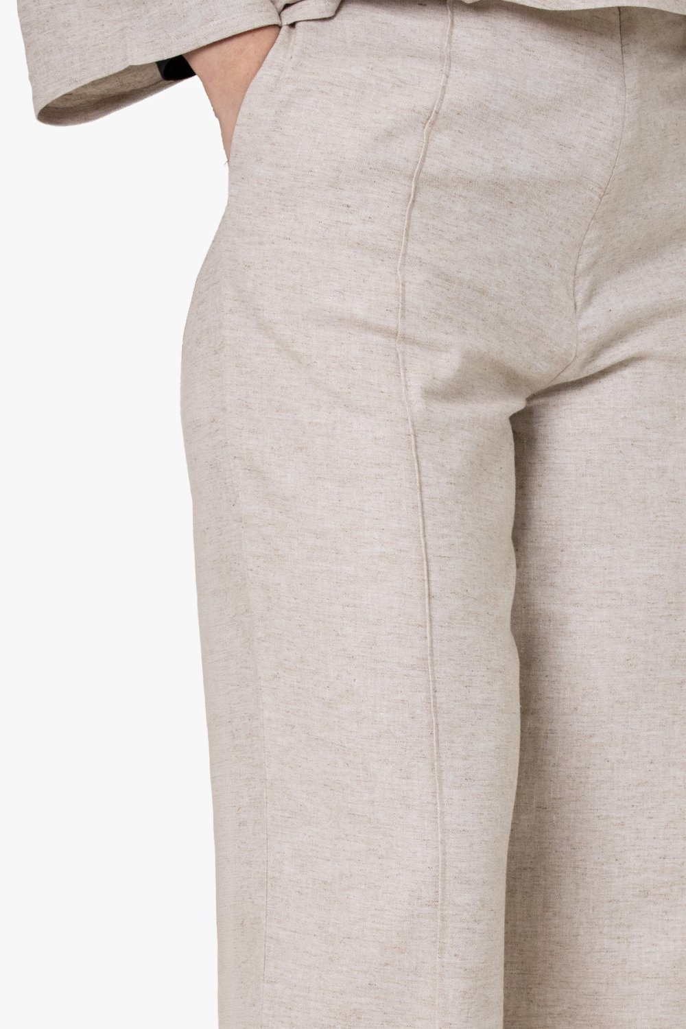 Straight-leg linen cotton trousers - Light beige