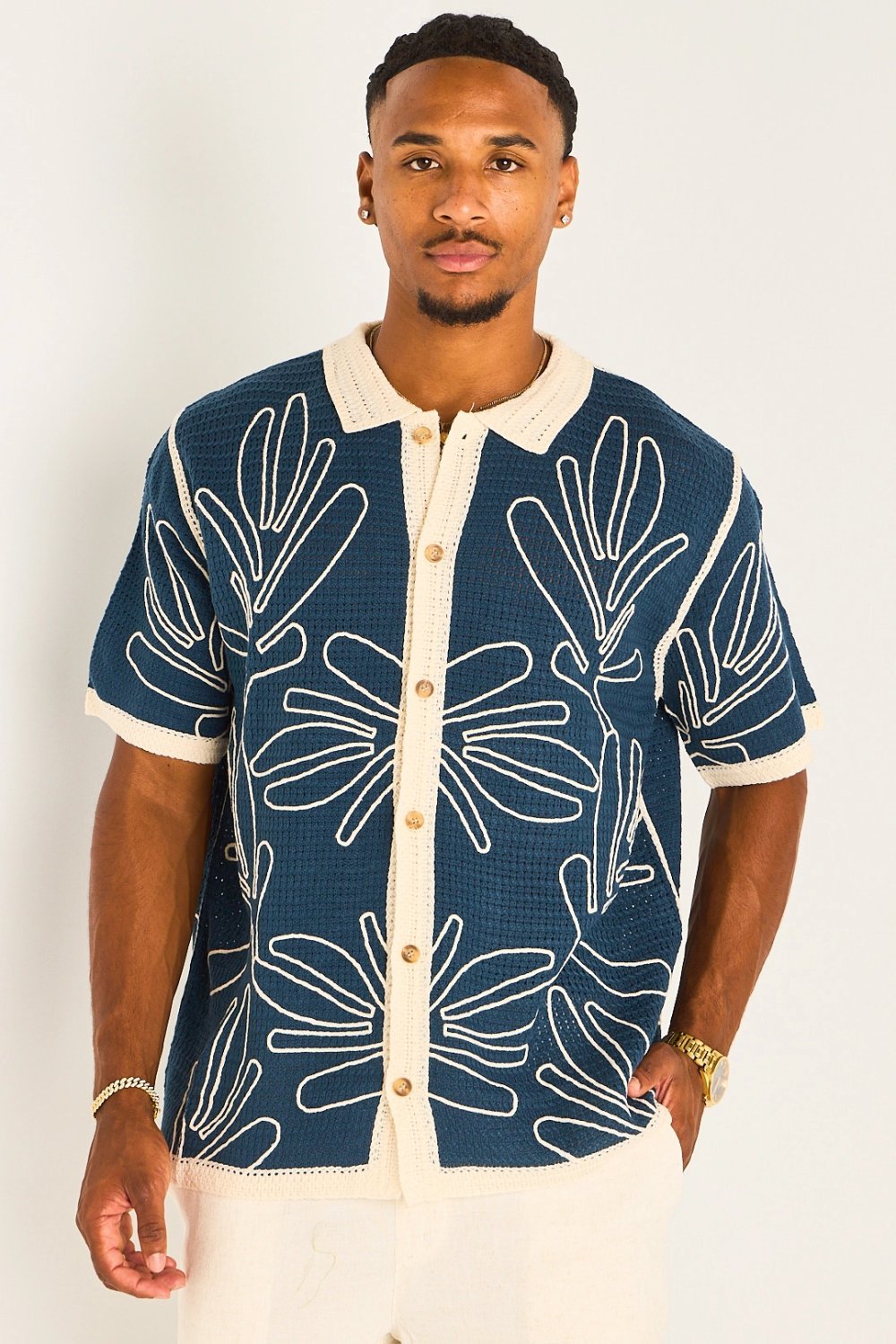 Chemise crochet b manches 9sar bleu marine
