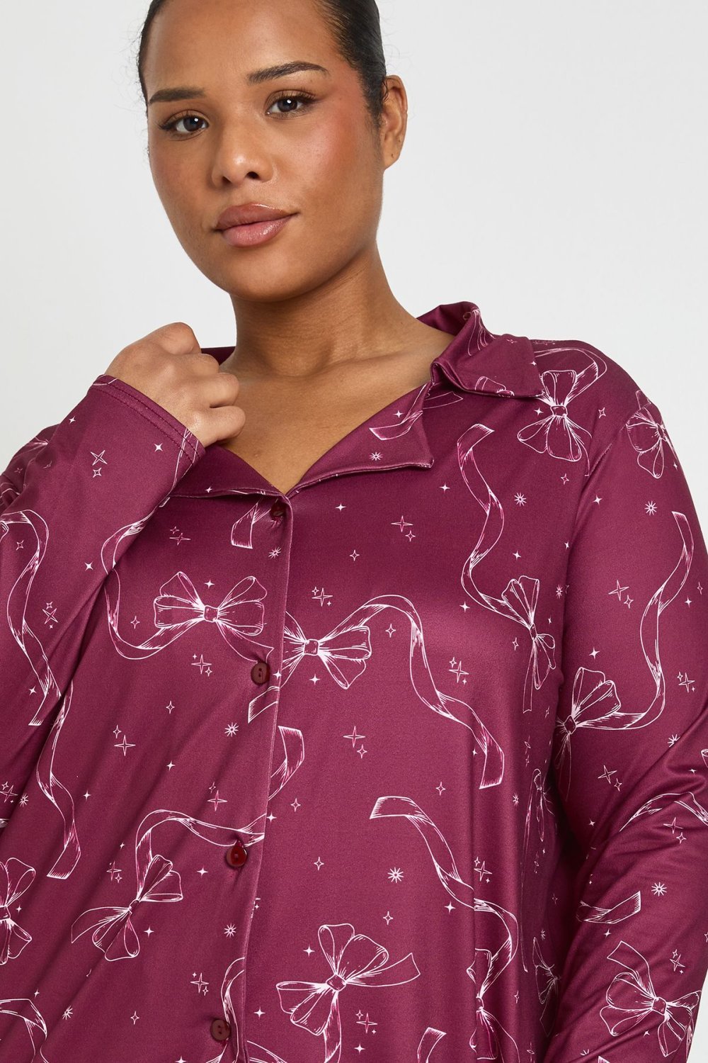 Bow print shirt pyjama set - Plus size
