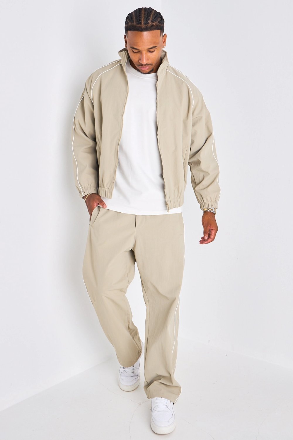 Survêtement veste w jogging b bandes taupe
