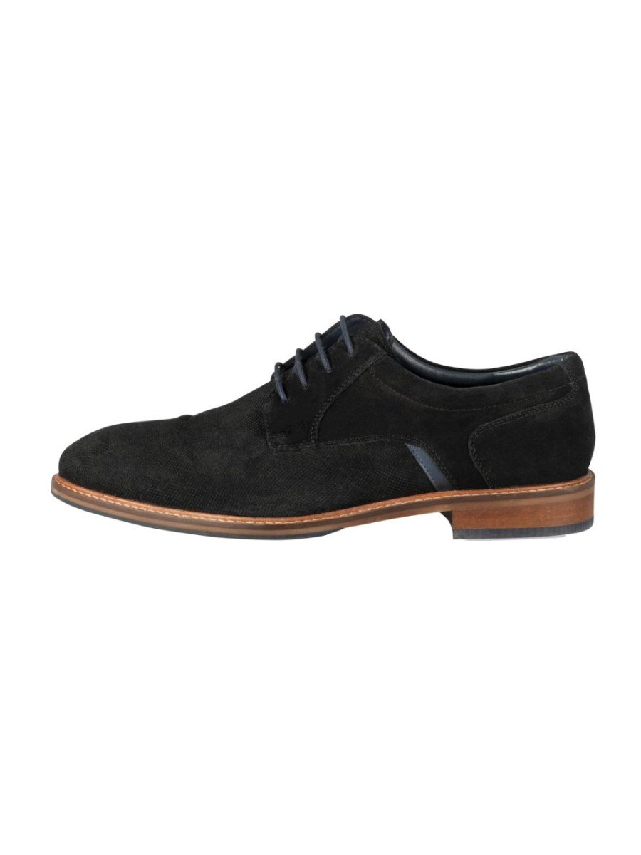 Black suede-effect derbies, tan sole