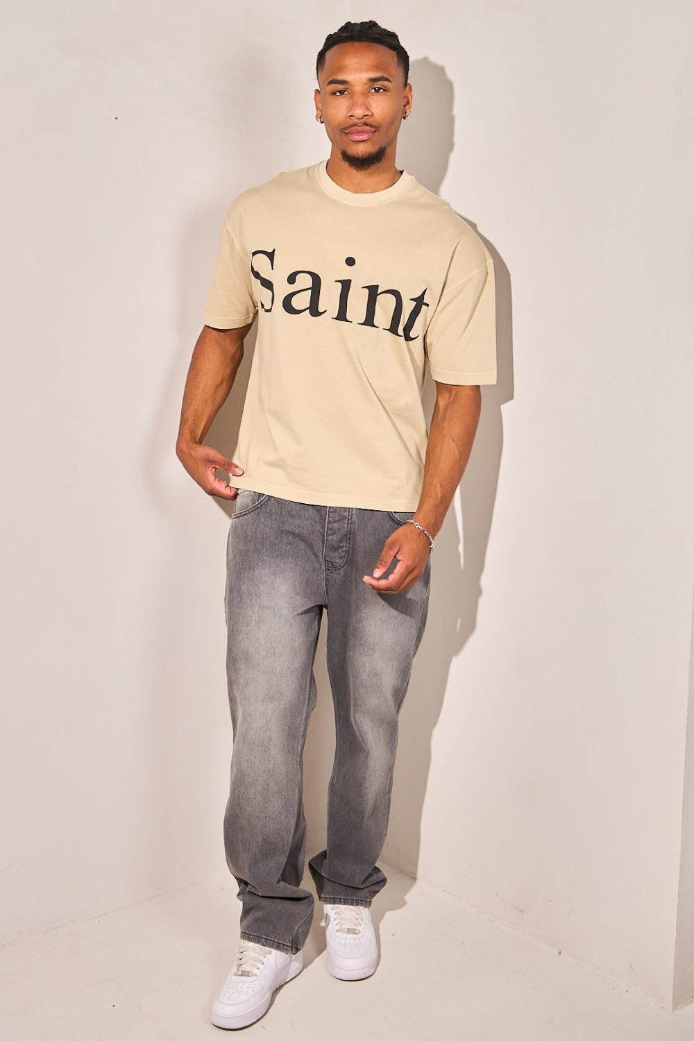 Ecru oversized art print t-shirt