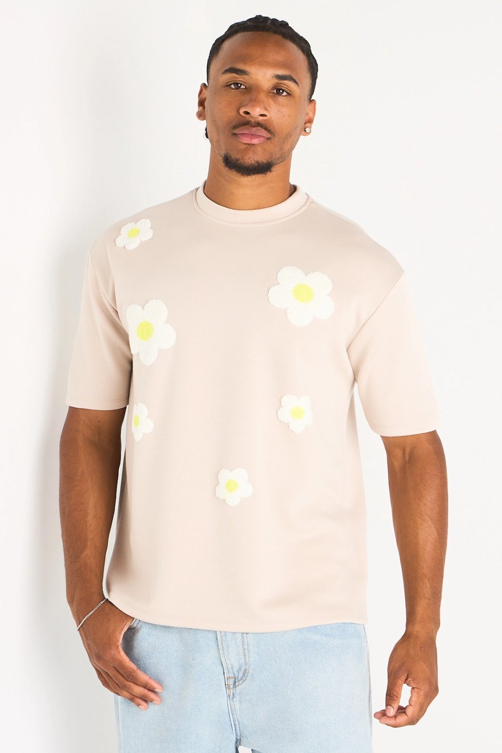T-shirt à imprimé marguerites beige