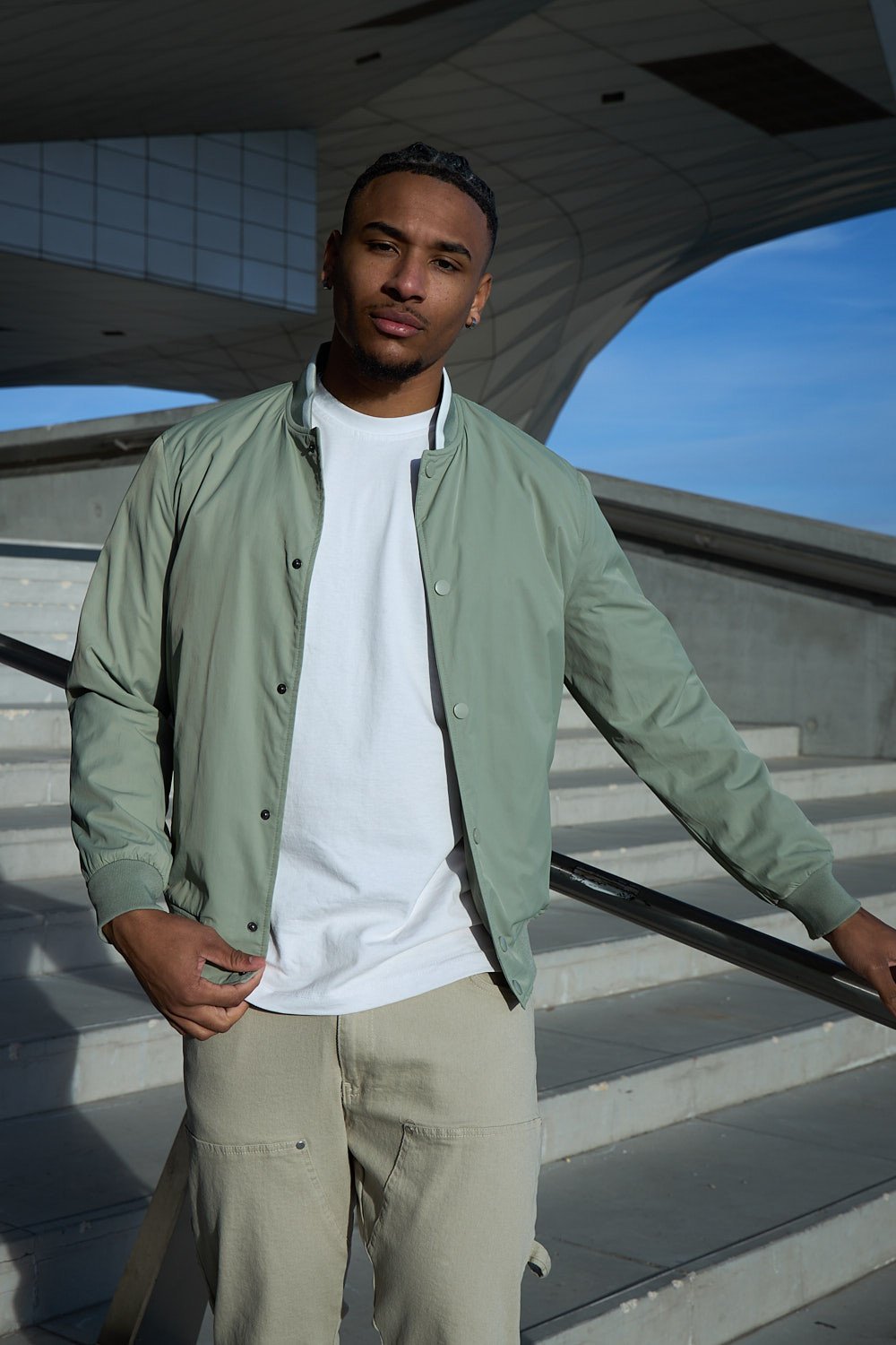Veste bomber à col montant verte